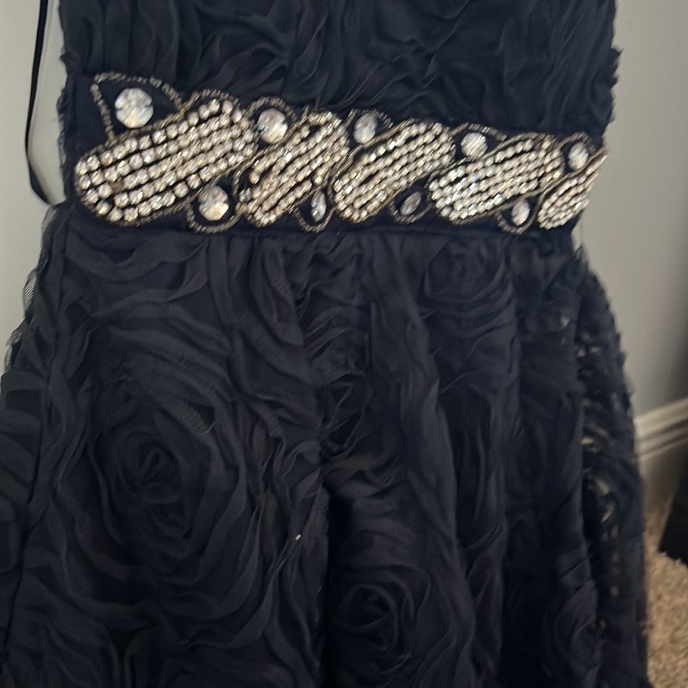 Navy Floral and Bejeweled Dress - Picture 2 of 3